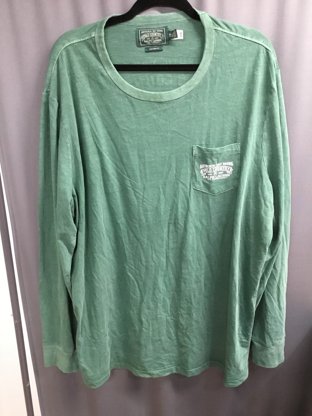 Polo Ralph Lauren Shirt Men 2XL Green Authentic Dry Goods Custom Fit Long Sleeve